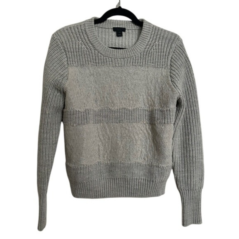 J.Crew Collection Gray 100% Wool Lace Overlay Ribbed Sweater - Size‎ M